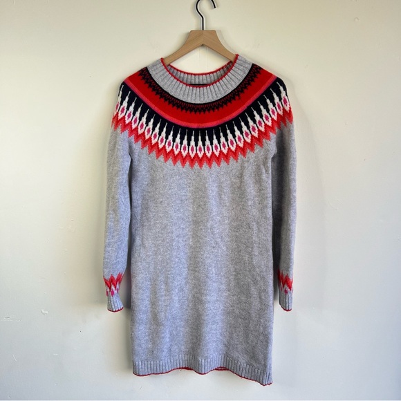 Boden Agnes Fair Isle Sweater Dress Wool Blend Red Grey Long Sleeve Mini Size 6 - Picture 2 of 7